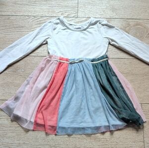 Hanna Andersson White Bodice Multicolor Panel Tulle Dress, 3T